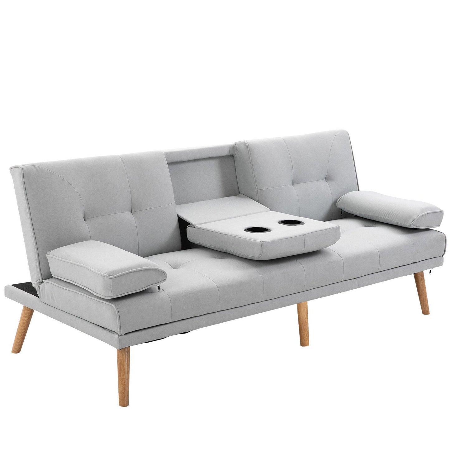 Nancy's Bellevue Slaapbank - 3-zitsbank - Logeerbed opklapbaar - Bekerhouder - Linnenlook / Stof - Lichtgrijs - ± 180 x 80 x 80 cm