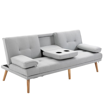 Nancy's Bellevue Slaapbank - 3-zitsbank - Logeerbed opklapbaar - Bekerhouder - Linnenlook / Stof - Lichtgrijs - ± 180 x 80 x 80 cm
