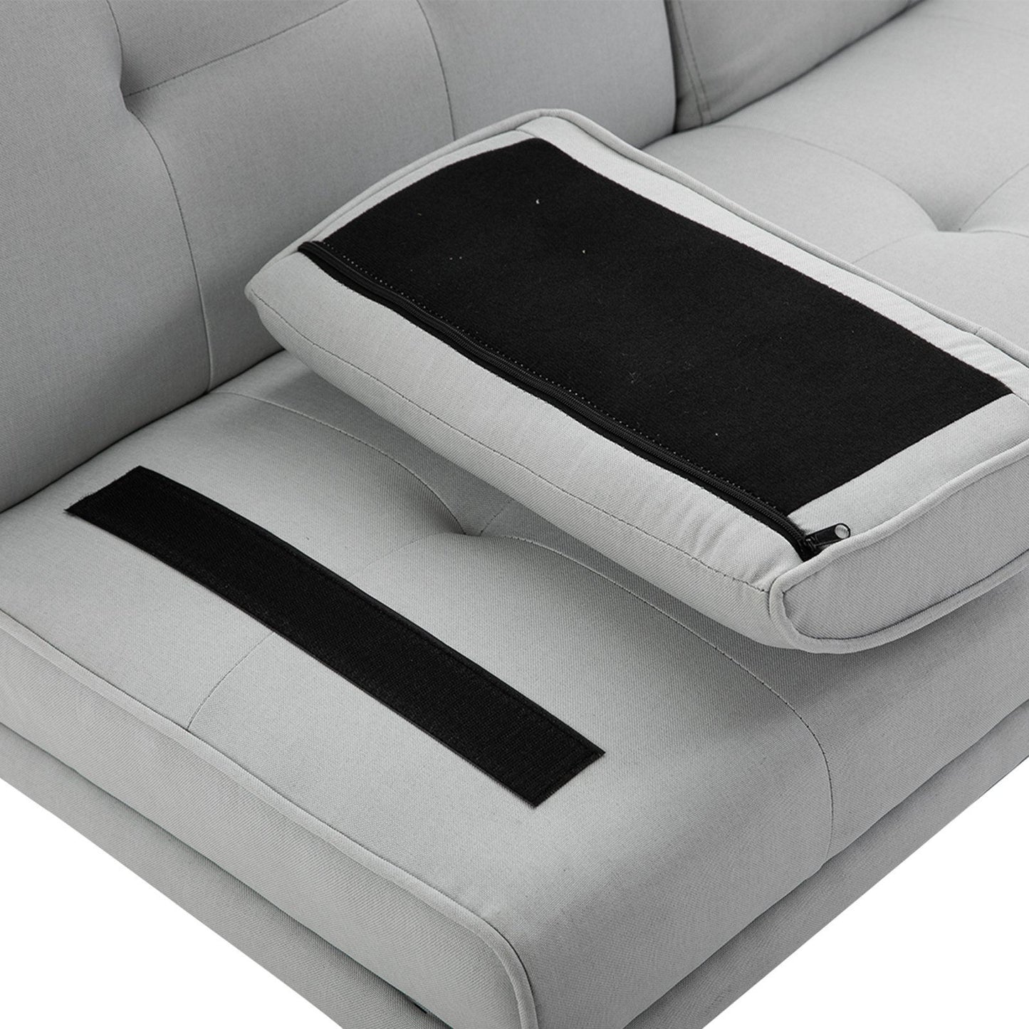 Nancy's Bellevue Slaapbank - 3-zitsbank - Logeerbed opklapbaar - Bekerhouder - Linnenlook / Stof - Lichtgrijs - ± 180 x 80 x 80 cm