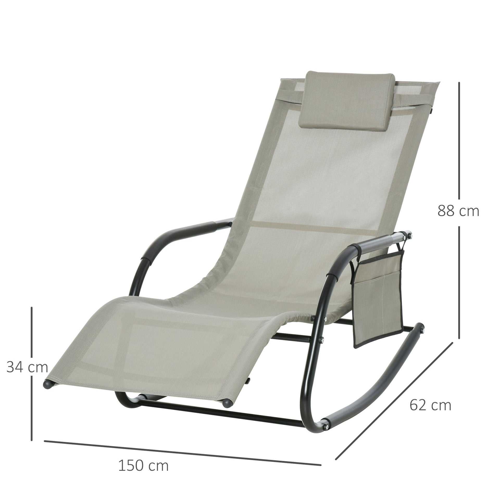 Nancy's Fort Walton Beach Schommelstoel - Tuinstoel - Metaal - Zwart/Lichtgrijs - 150 x 60 x 90 cm