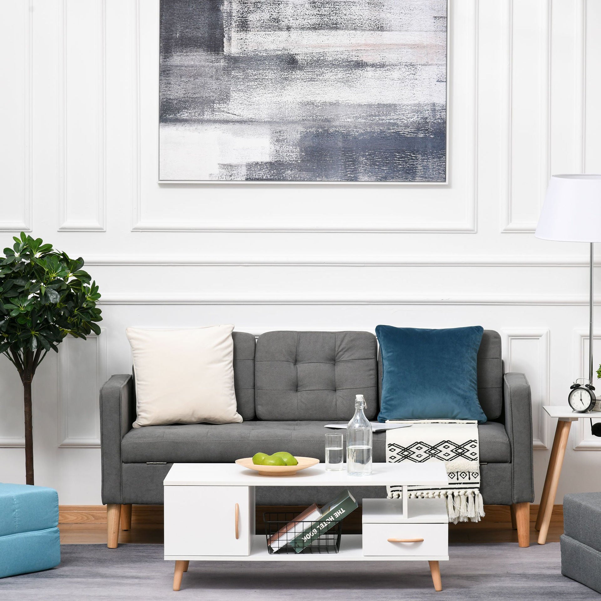 Nancy's East Haven Bank - 3-zitsbank - Grijs - Fluweel / Hout - ± 165 x 60 x 80 cm
