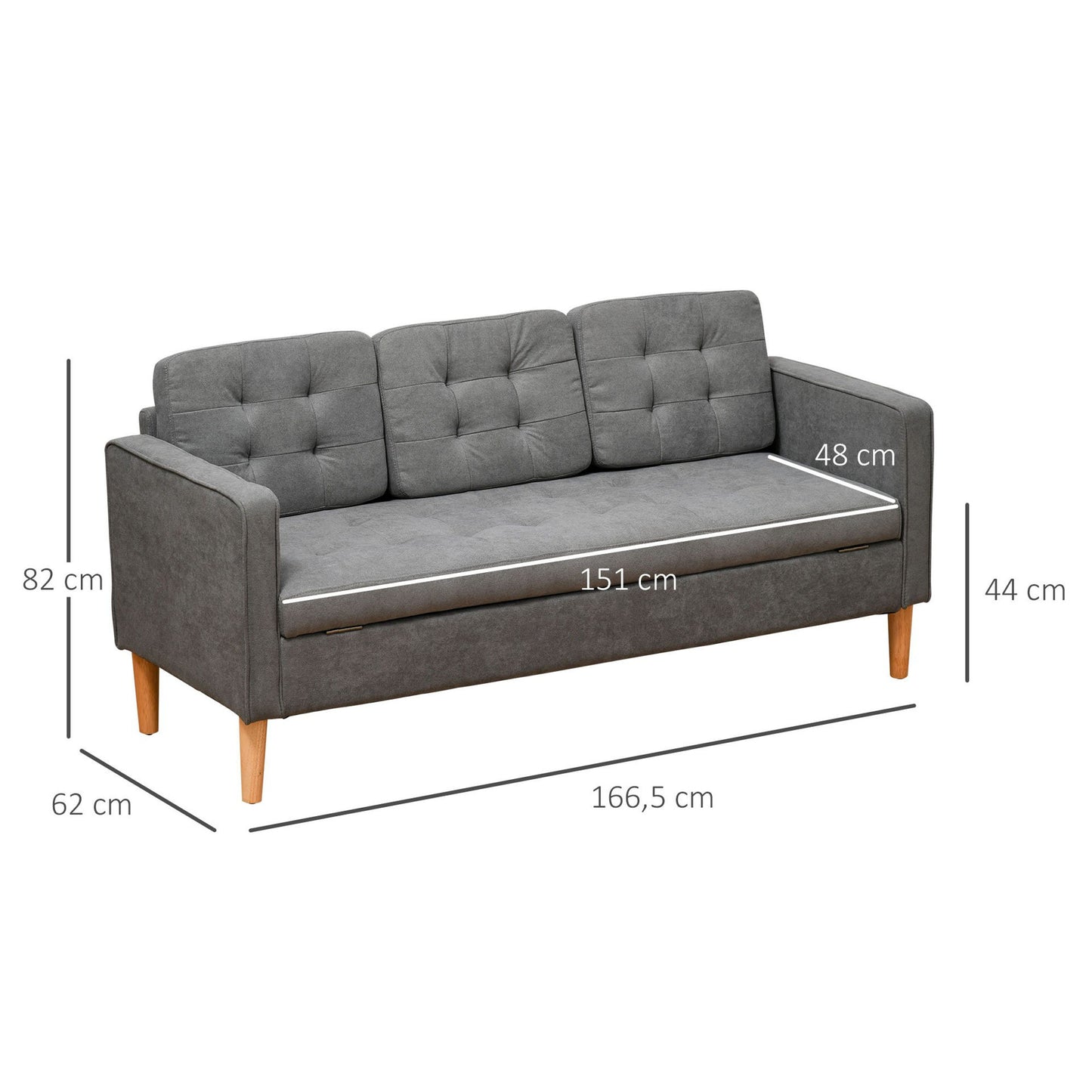 Nancy's East Haven Bank - 3-zitsbank - Grijs - Fluweel / Hout - ± 165 x 60 x 80 cm