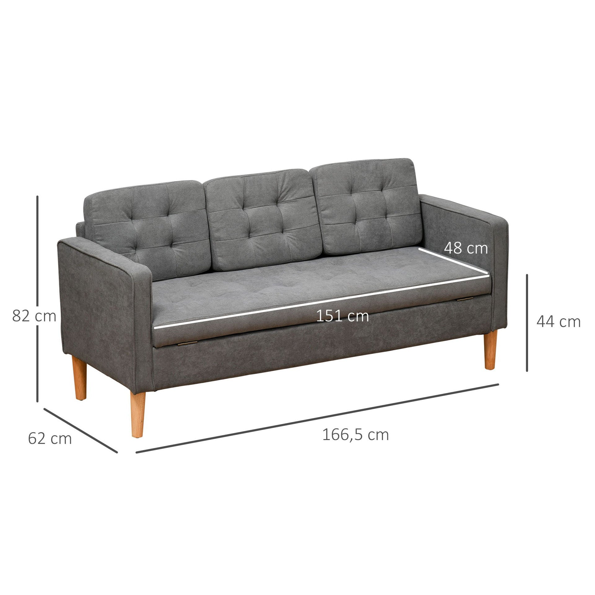 Nancy's East Haven Bank - 3-zitsbank - Grijs - Fluweel / Hout - ± 165 x 60 x 80 cm
