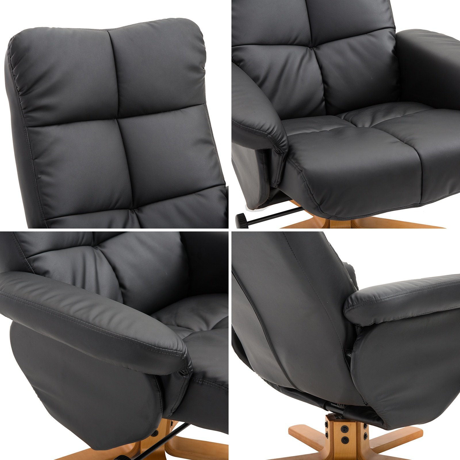 Nancy's Richmond Relaxfauteuil - Voetensteun - Voetenbank - Kunstleer - Massief Hout - Ligfunctie - 80 x 86 x 99 cm - Zwart