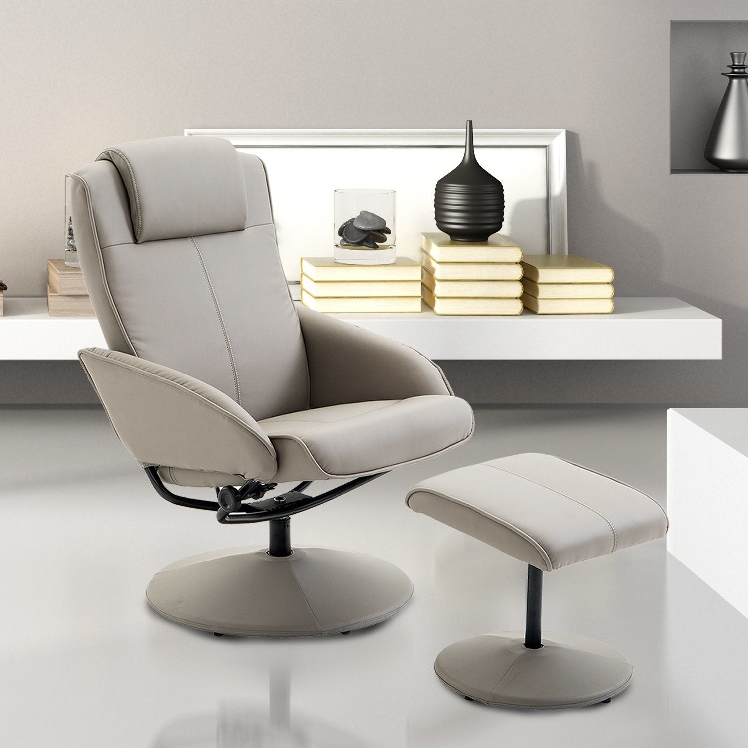 Nancy's Newport Relaxfauteuil - Ergonomisch - Voetensteun - Grijs - Kunstleer - 78 x 71 x 101 cm
