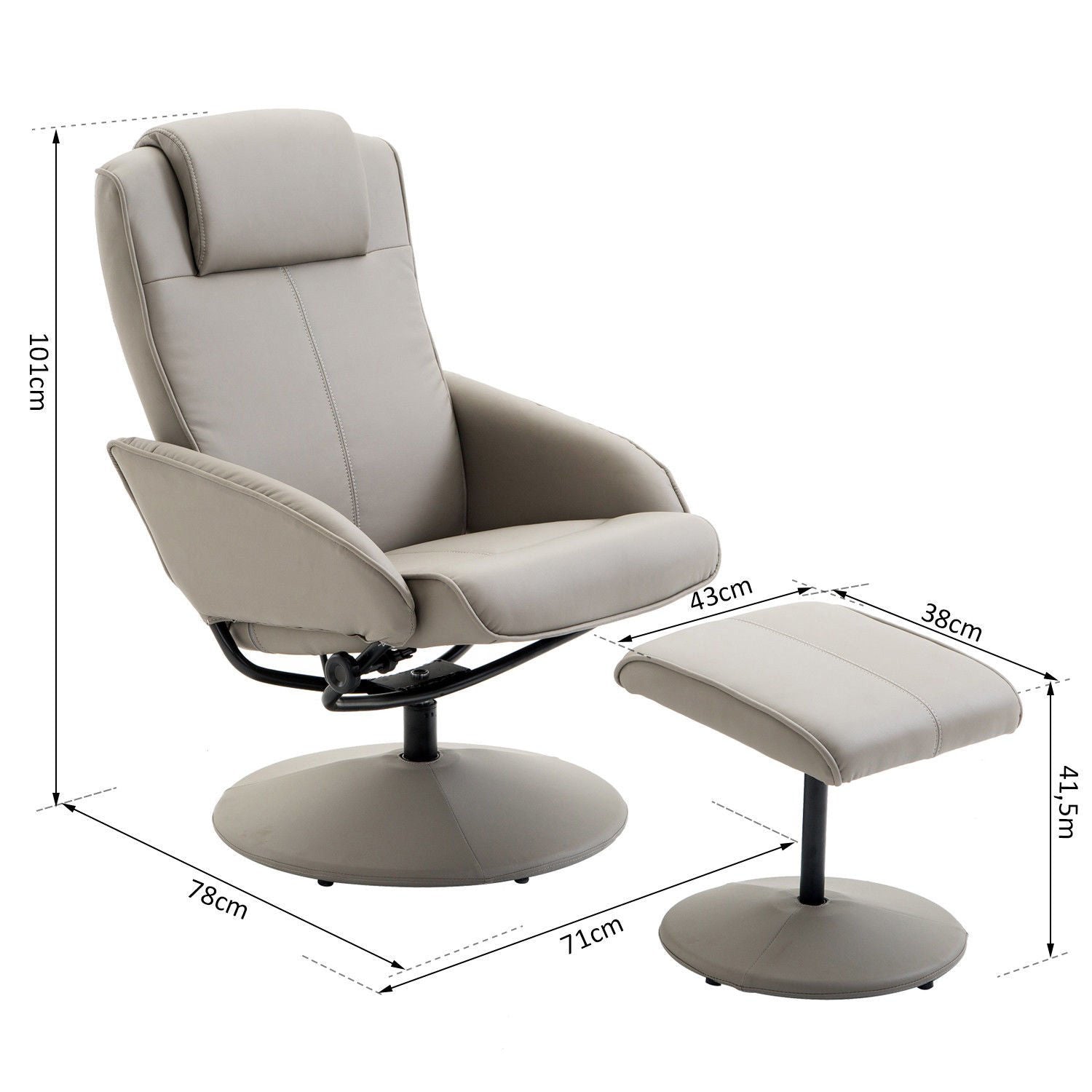 Nancy's Newport Relaxfauteuil - Ergonomisch - Voetensteun - Grijs - Kunstleer - 78 x 71 x 101 cm