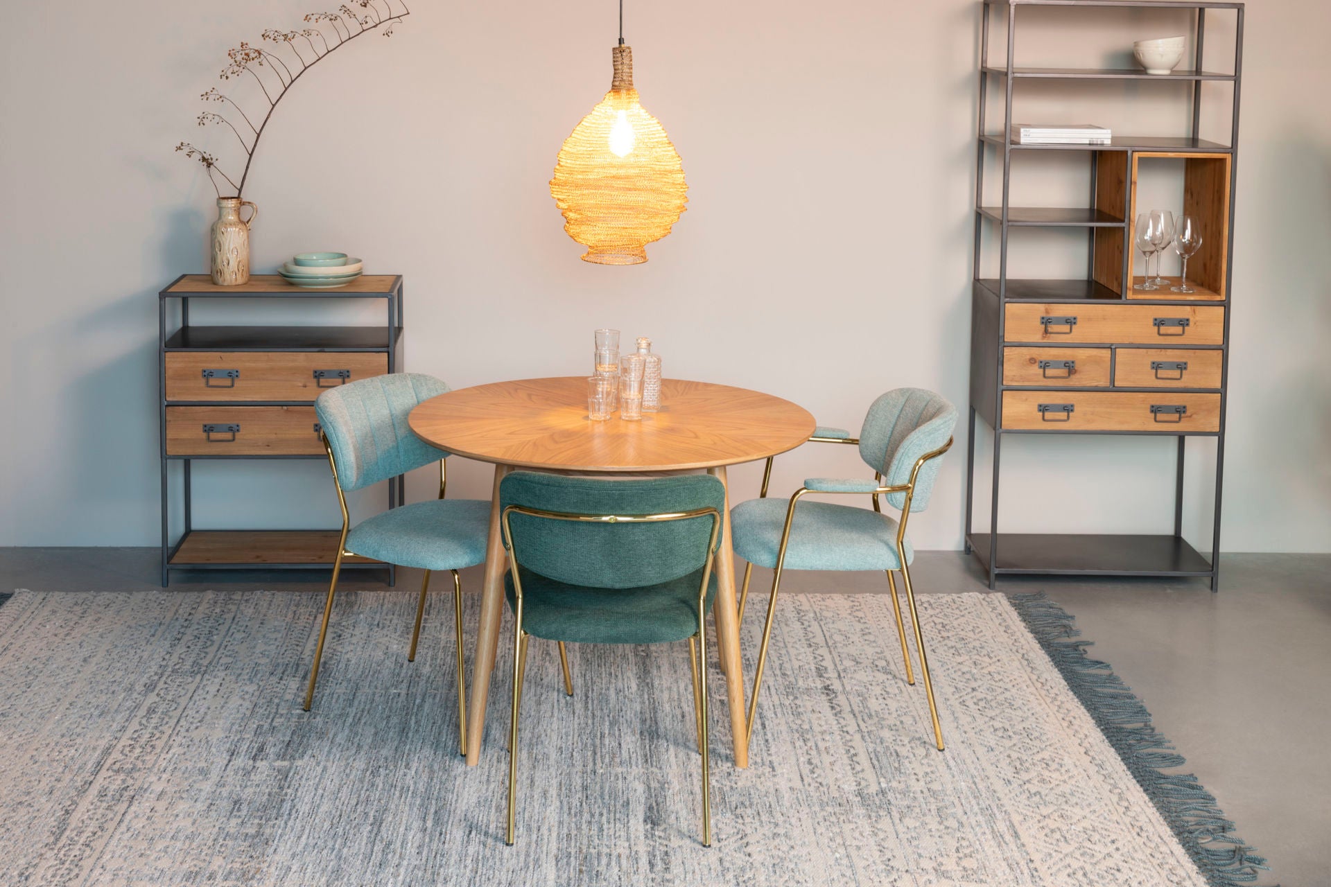 Nancy's Edgemere Eetkamerstoel - Keukenstoel - Retro - Goud / Lichtgroen - Stof / Staal
