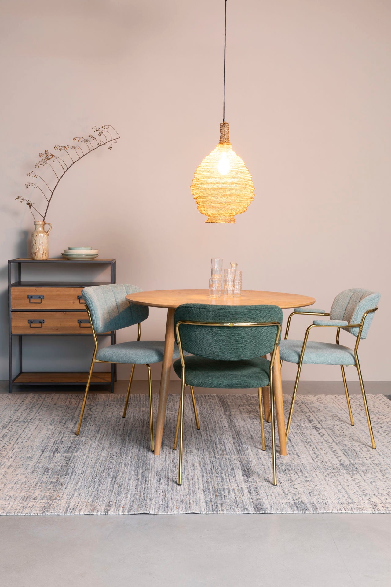 Nancy's Edgemere Eetkamerstoel - Keukenstoel - Retro - Goud / Lichtgroen - Stof / Staal