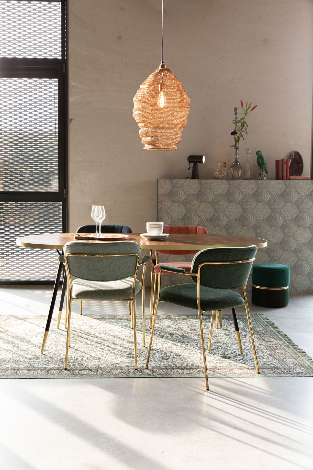 Nancy's Succasunna Stoel - Retro - Goud, Donkerblauw - Polyester, Multiplex, Staal - 56 cm x 60,5 cm x 78 cm