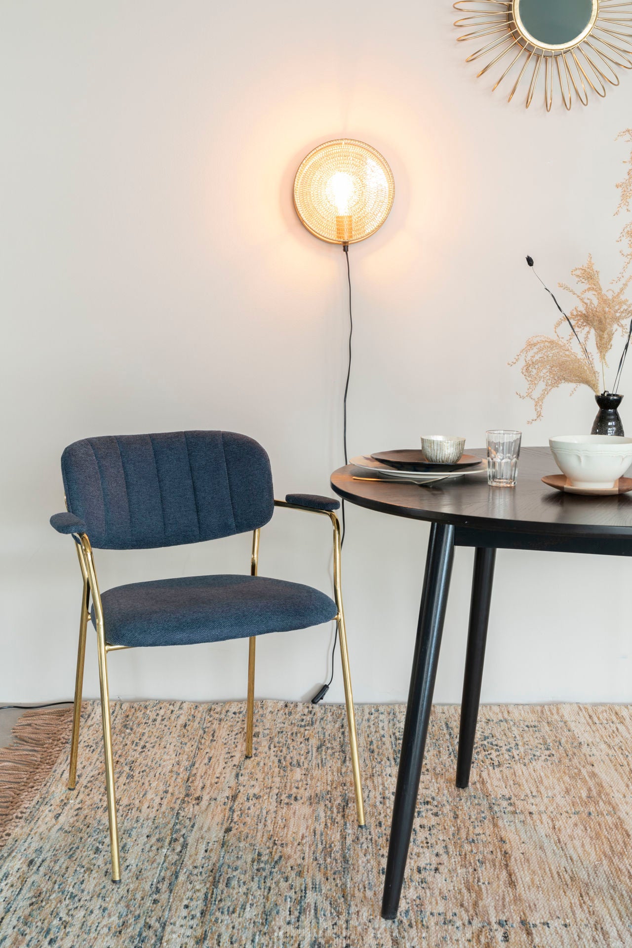 Nancy's Succasunna Stoel - Retro - Goud, Donkerblauw - Polyester, Multiplex, Staal - 56 cm x 60,5 cm x 78 cm