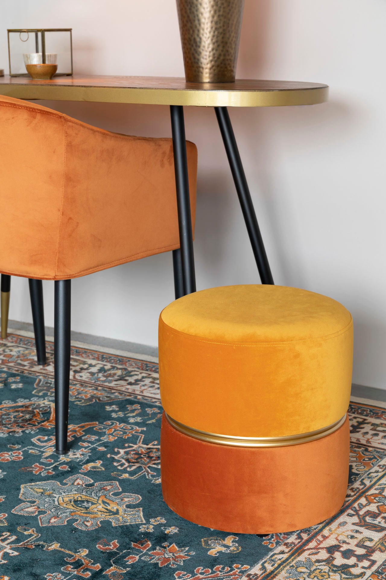 Tabouret Nancy's Malverne - Rétro - Orange - Polyester, Acier, MDF - 35 cm x 35 cm x 39 cm