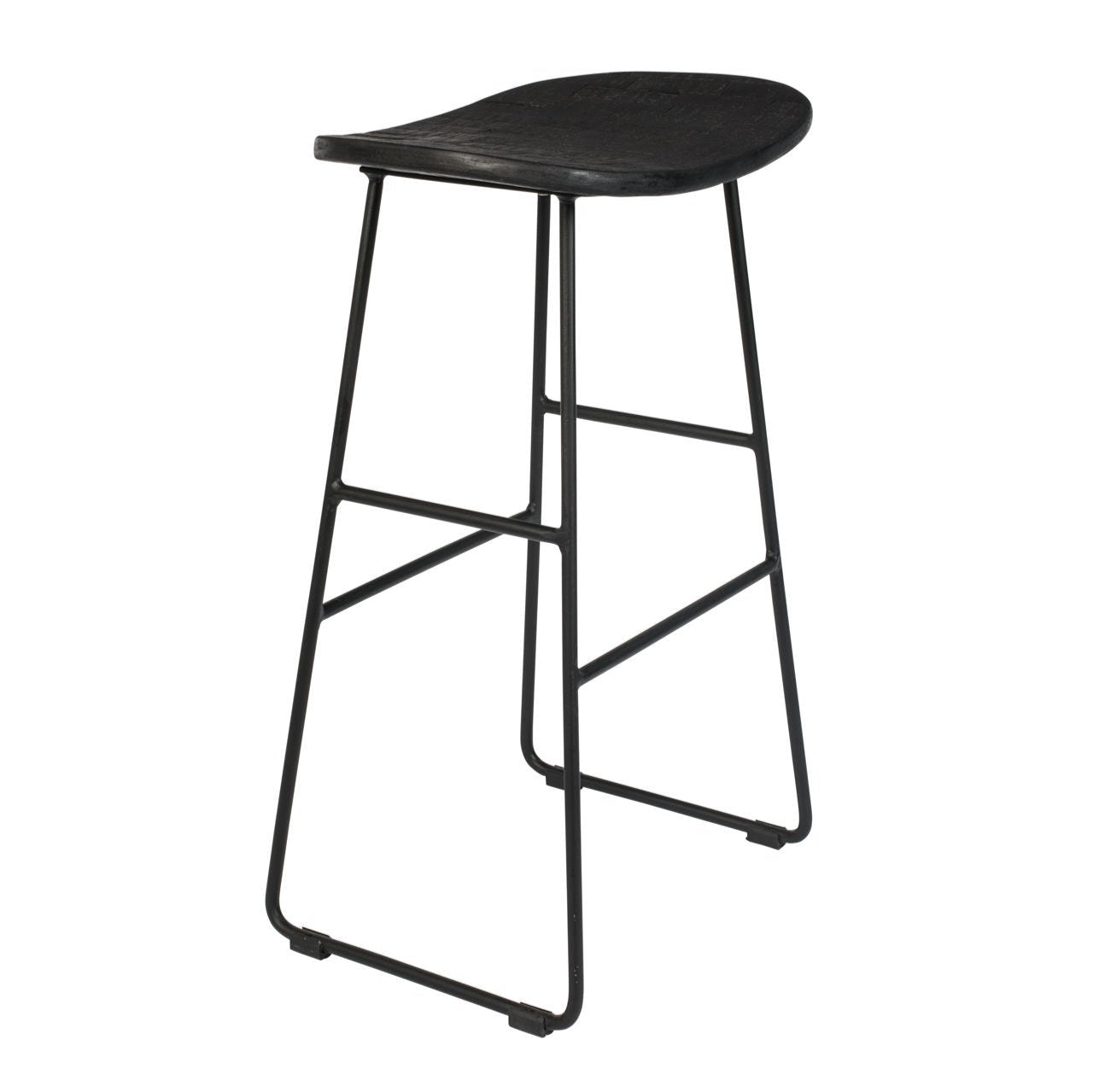 Tabouret Nancy's Summit View - Moderne - Noir - Acier, Plastique, Teck - 30 cm x 40 cm x 65 cm