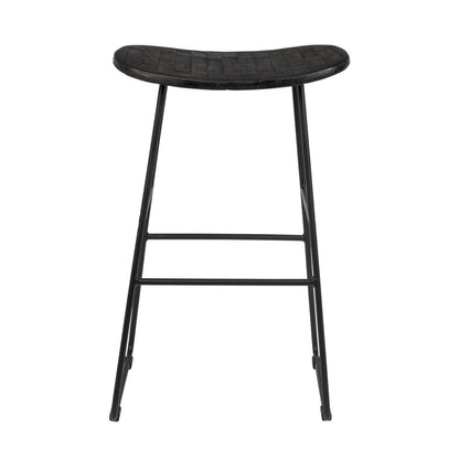 Tabouret Nancy's Summit View - Moderne - Noir - Acier, Plastique, Teck - 30 cm x 40 cm x 65 cm