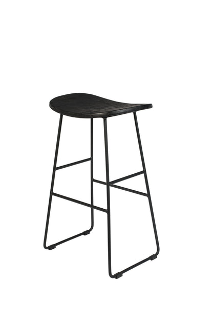 Nancy's Summit View Stool - Modern - Black - Steel, Plastic, Teak - 30 cm x 40 cm x 65 cm