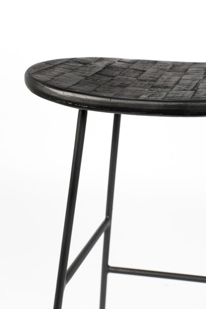 Nancy's Summit View Stool - Modern - Black - Steel, Plastic, Teak - 30 cm x 40 cm x 65 cm