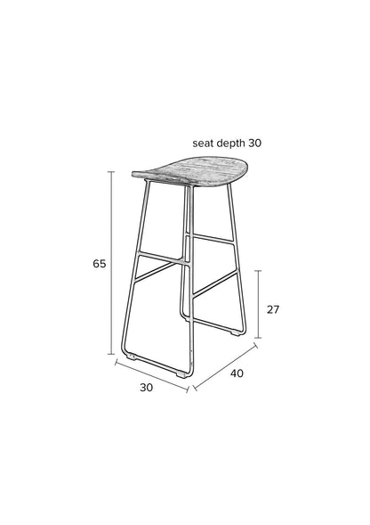 Nancy's Summit View Stool - Modern - Black - Steel, Plastic, Teak - 30 cm x 40 cm x 65 cm