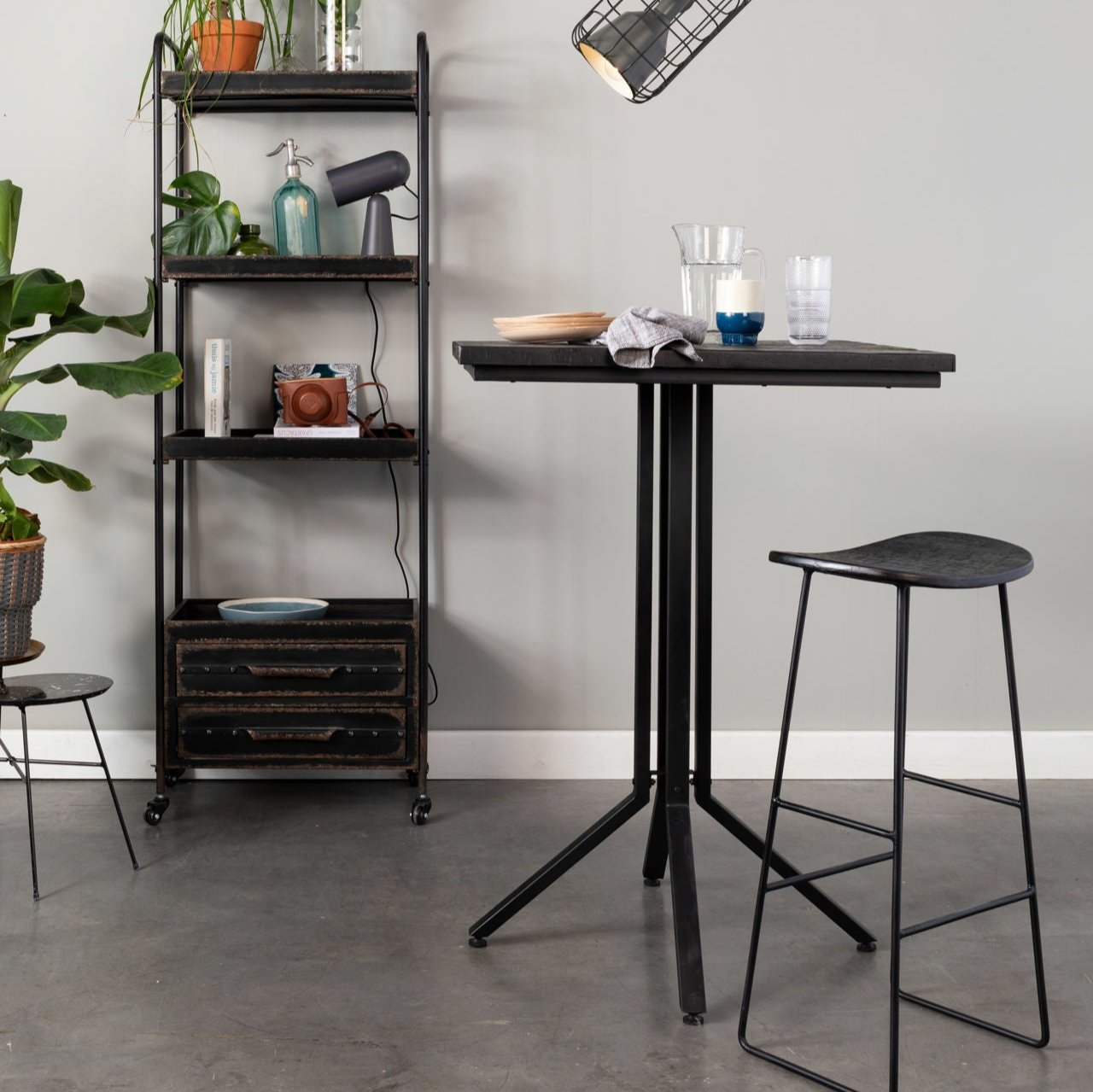 Nancy's Humboldt Stool - Modern - Black - Steel, Plastic, Teak - 30 cm x 40 cm x 80 cm