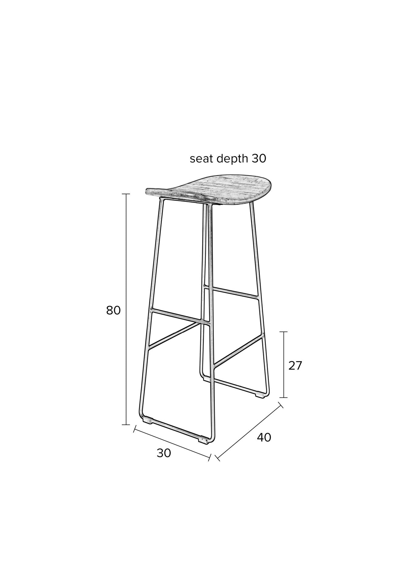 Tabouret Humboldt de Nancy - Moderne - Noir - Acier, Plastique, Teck - 30 cm x 40 cm x 80 cm