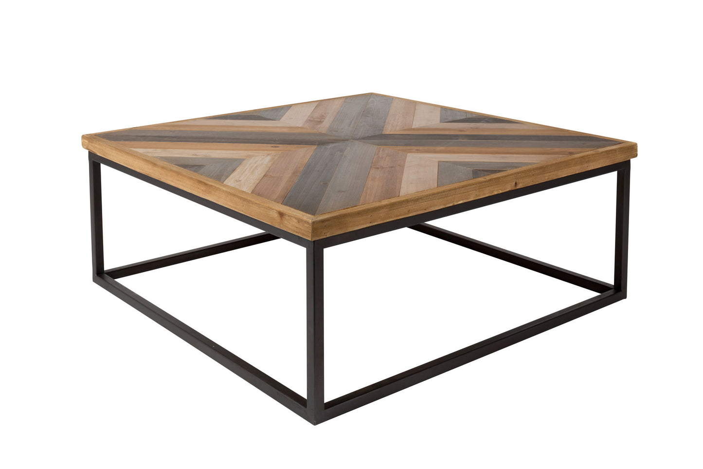 Nancy's Leeds Tafel - Modern - Bruin, Naturel, Zwart - Hout, Mdf, IJzer - 81 cm x 81 cm x 32 cm
