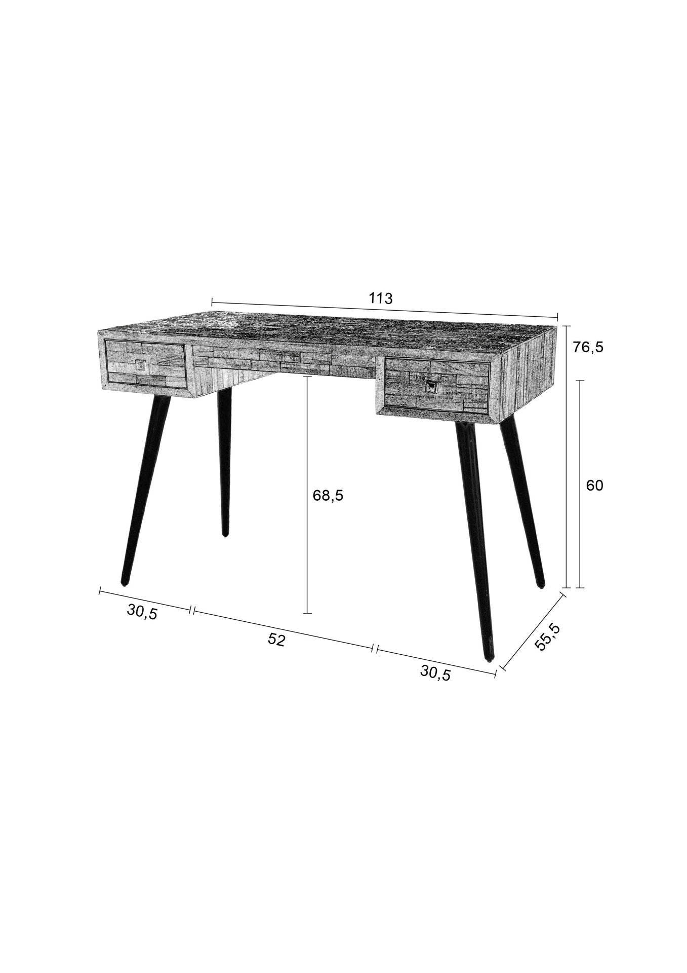 Nancy's Delavan Bureau - Computertafel - Laptoptafel - Bruin / Zwart - Teak / Staal - ± 110 x 55 x 75 cm