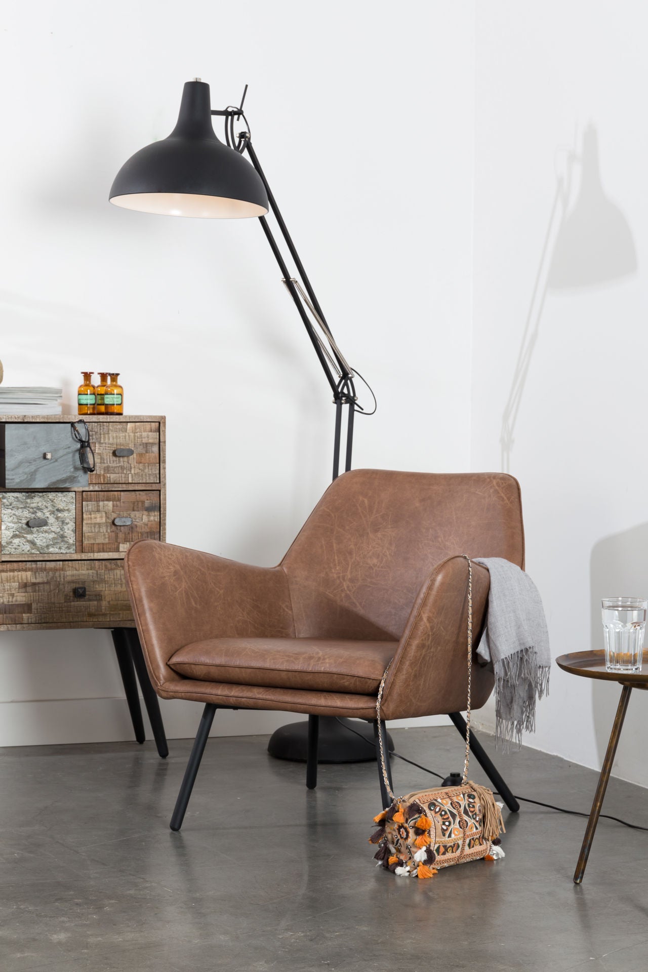 Nancy's Healdsburg Lounge Chair - Industrieel - Bruin - Pu-Leer, Schuim, Multiplex - 76 cm x 80 cm x 78 cm