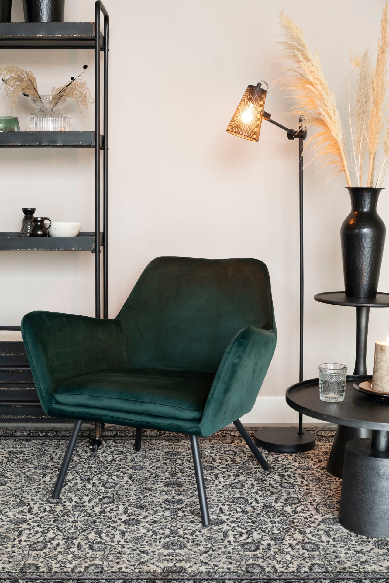 Nancy's Florida City Fauteuil - Loungestoel - Relax stoel - Groen - Fluweel - 76 cm x 80 cm x 78 cm
