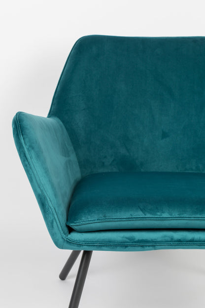 Nancy's Florida City Lounge Chair - Industrieel - Blauw- Fluweel, Strijk, Multiplex - 76 cm x 80 cm x 78 cm