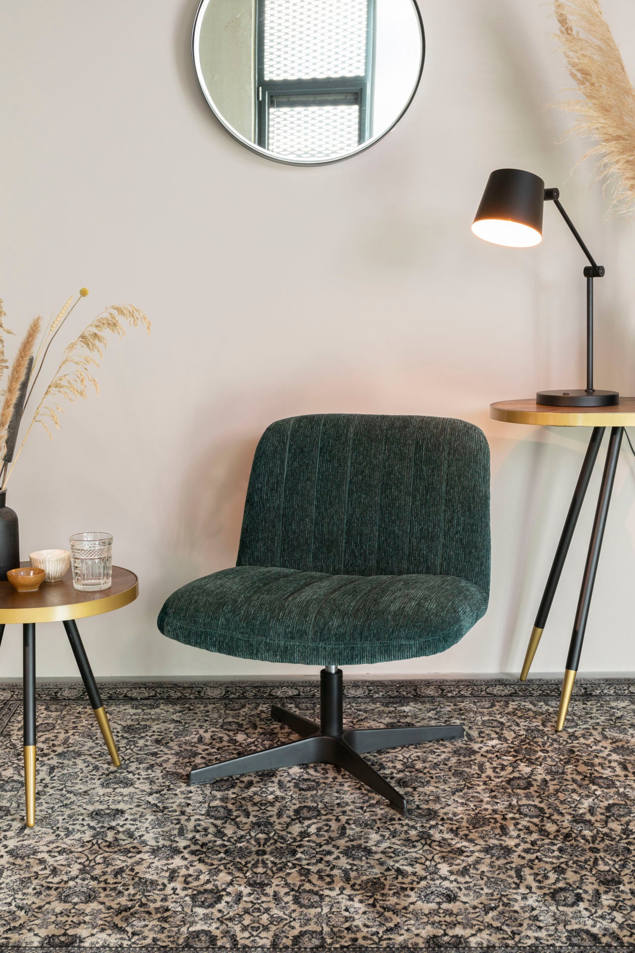 Nancy's El Campo Lounge Chair - Industrieel - Groen- Polyester, Multiplex, Staal - 71 cm x 65 cm x 72,5 cm