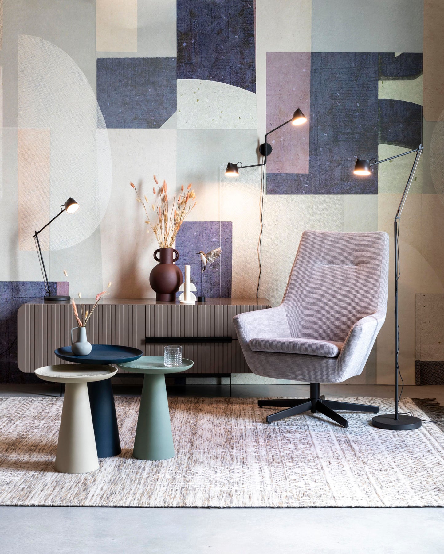Nancy's Beachwood Lounge Chair - Industrieel - Lichtgrijs, Zwart - Polyester, Multiplex, IJzer - 79 cm x 76 cm x 98 cm