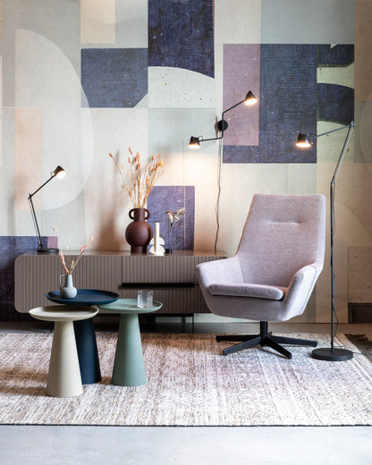 Nancy's Beachwood Lounge Chair - Industrieel - Lichtgrijs, Zwart - Polyester, Multiplex, IJzer - 79 cm x 76 cm x 98 cm