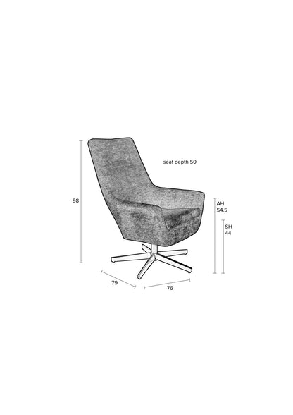 Nancy's Beachwood Lounge Chair - Industrieel - Lichtgrijs, Zwart - Polyester, Multiplex, IJzer - 79 cm x 76 cm x 98 cm