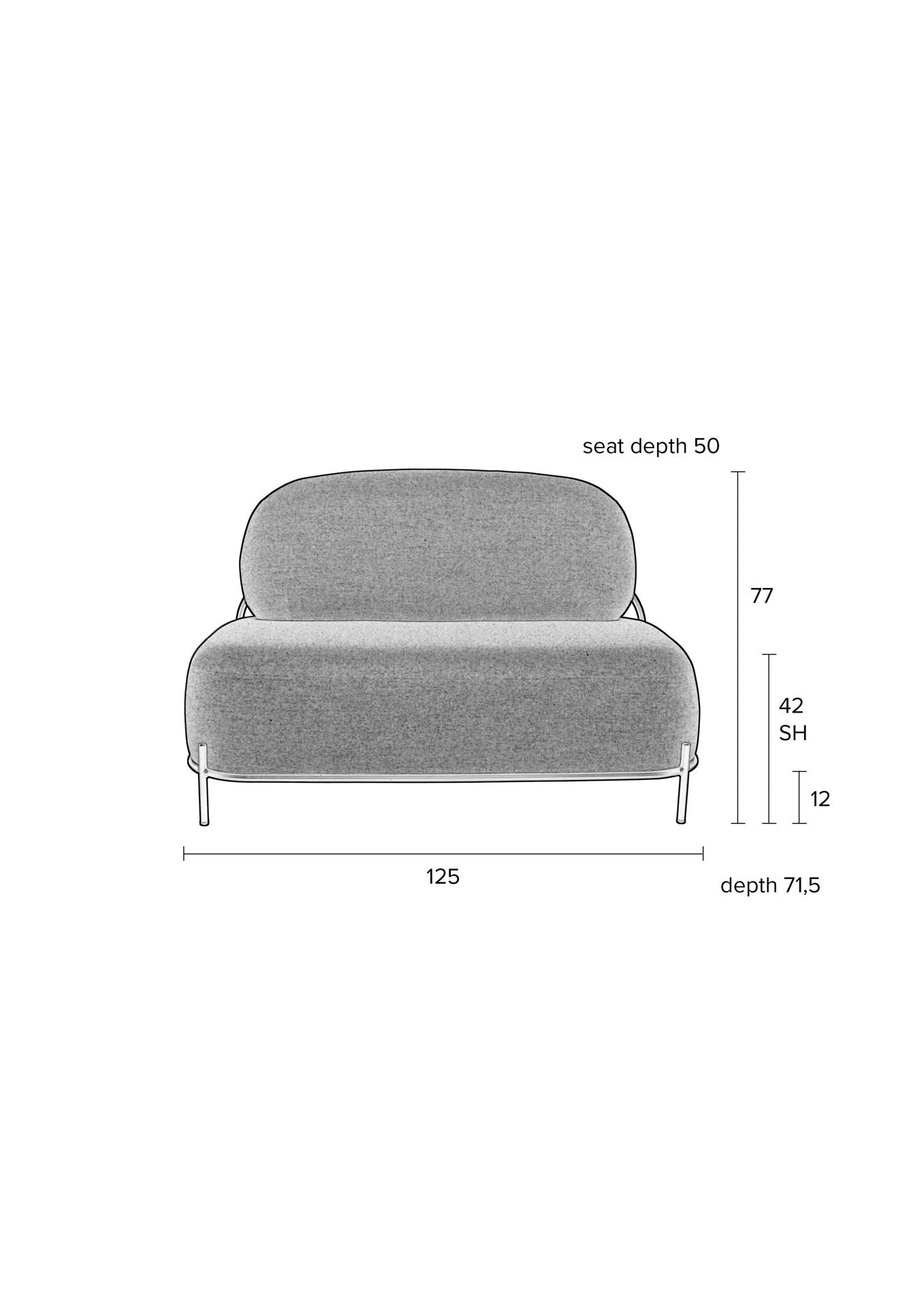 Nancy's Scottdale Lounge Chair - Industrieel - Grijs- Polyester, Multiplex, IJzer - 71,5 cm x 125 cm x 77 cm