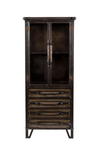 Nancy's Archdale Cabinet - Industrieel - Zwart, Metaal, Bruin - IJzer, Glas - 34,5 cm x 49 cm x 35 cm