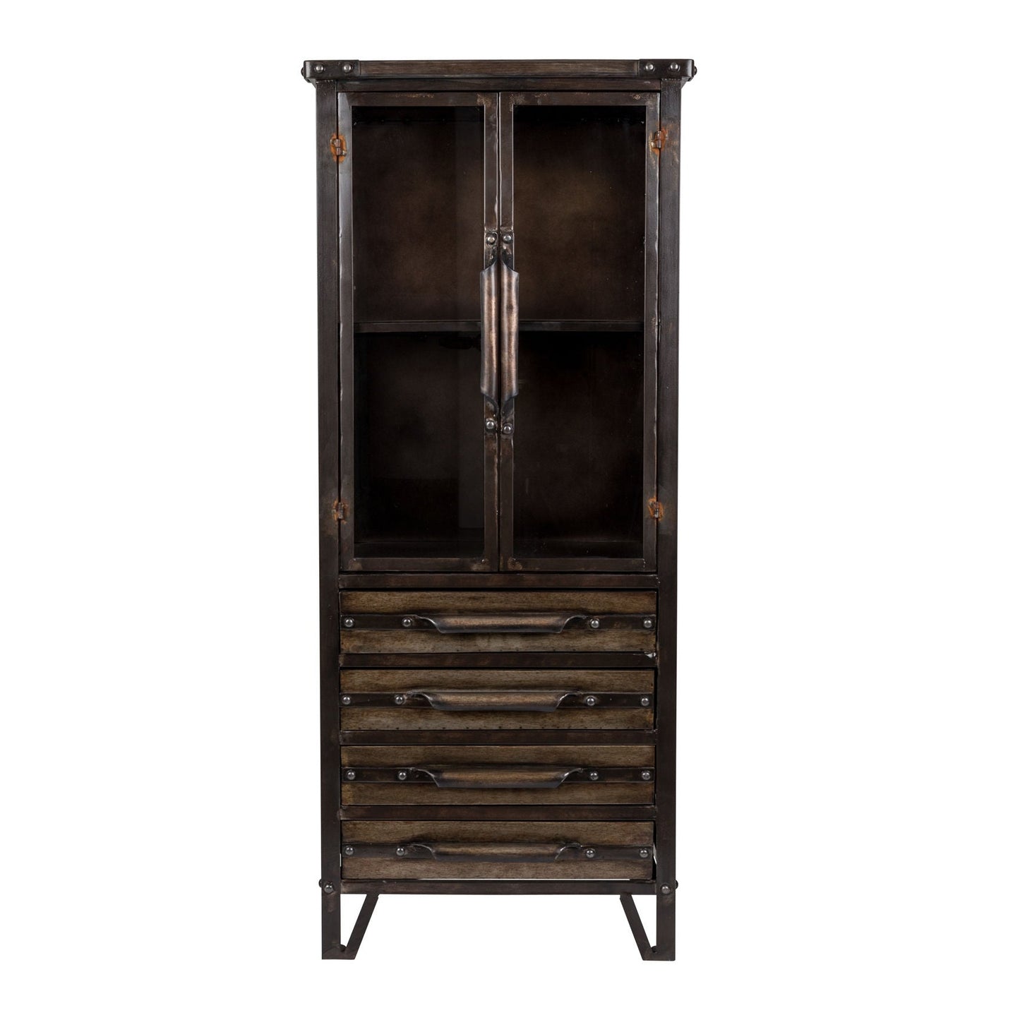 Nancy's Archdale Cabinet - Industrieel - Zwart, Metaal, Bruin - IJzer, Glas - 34,5 cm x 49 cm x 35 cm