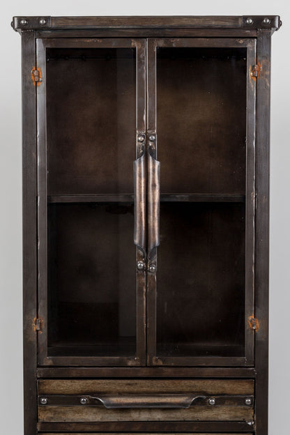 Nancy's Archdale Cabinet - Industrieel - Zwart, Metaal, Bruin - IJzer, Glas - 34,5 cm x 49 cm x 35 cm
