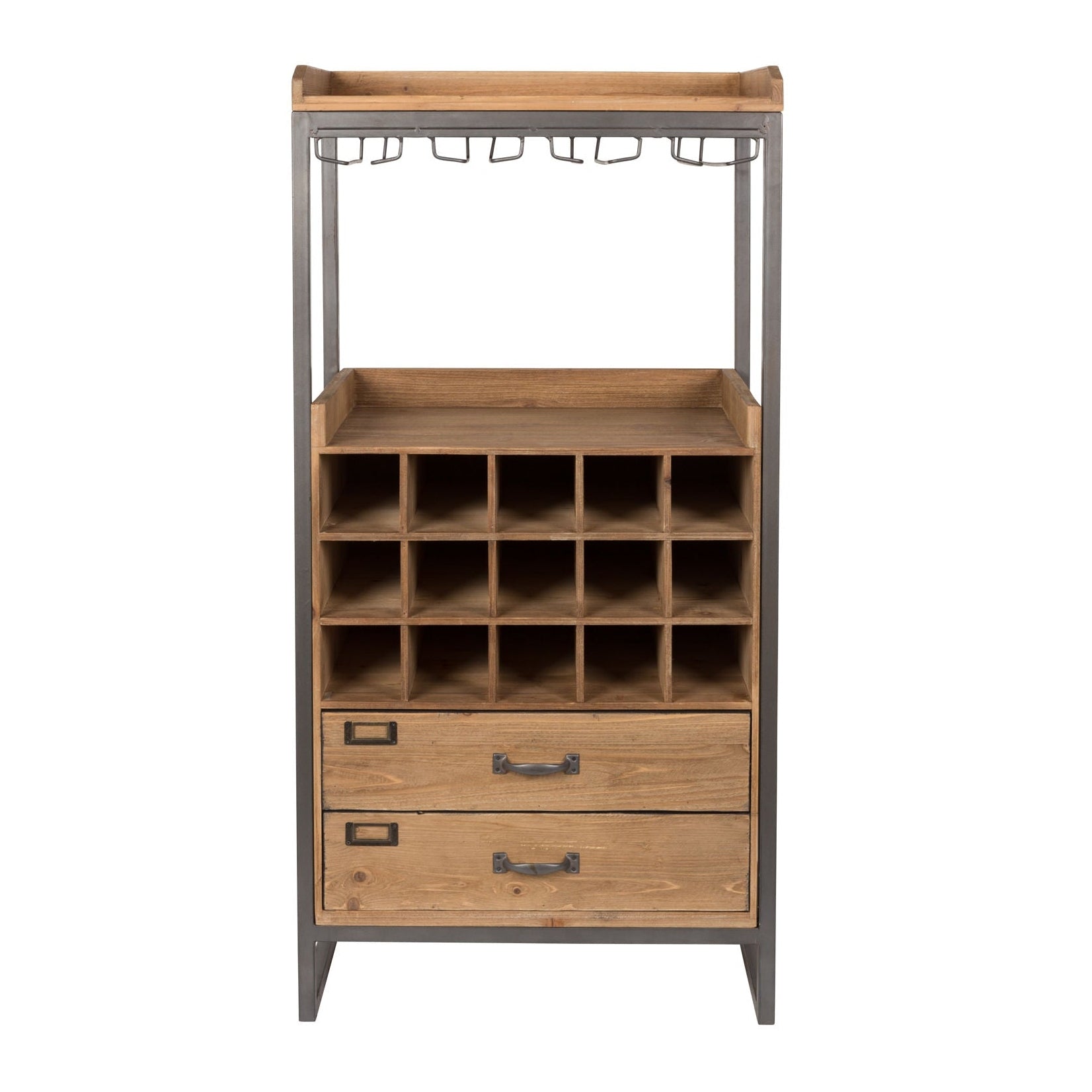 Nancy's Westwood Lakes Drankenkast - Opbergkast - Wandkast - Bruin - Dennenhout / Staal - ± 55 x 40 x 110 cm