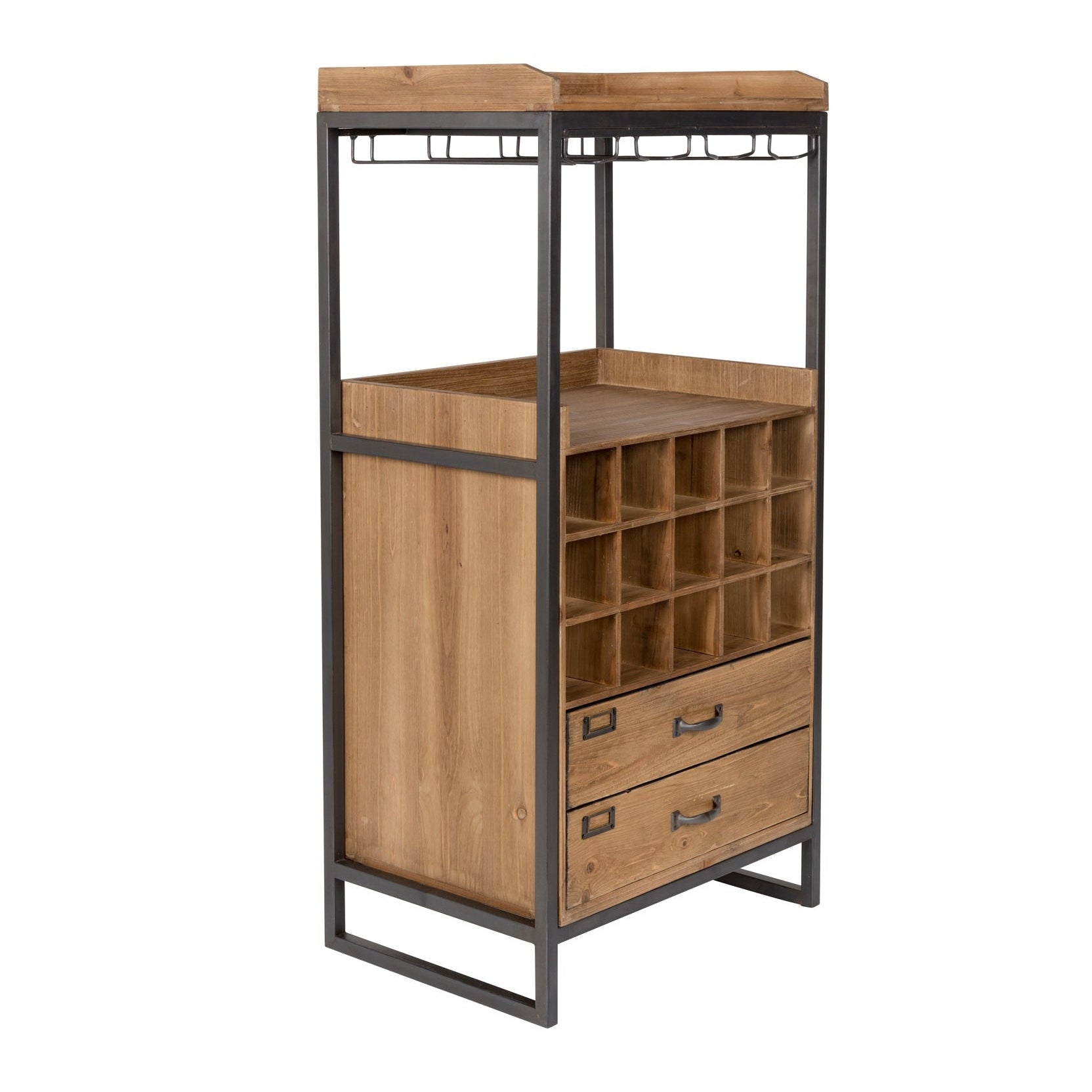 Nancy's Westwood Lakes Drankenkast - Opbergkast - Wandkast - Bruin - Dennenhout / Staal - ± 55 x 40 x 110 cm