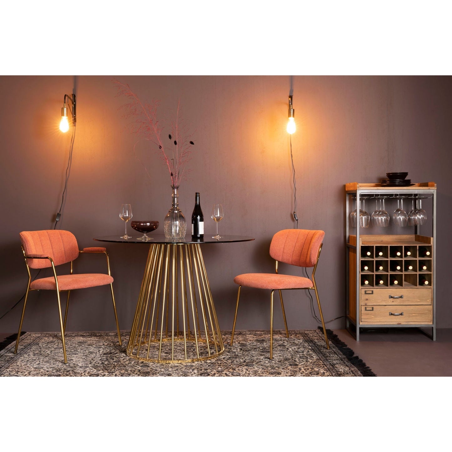 Nancy's Westwood Lakes Drankenkast - Opbergkast - Wandkast - Bruin - Dennenhout / Staal - ± 55 x 40 x 110 cm