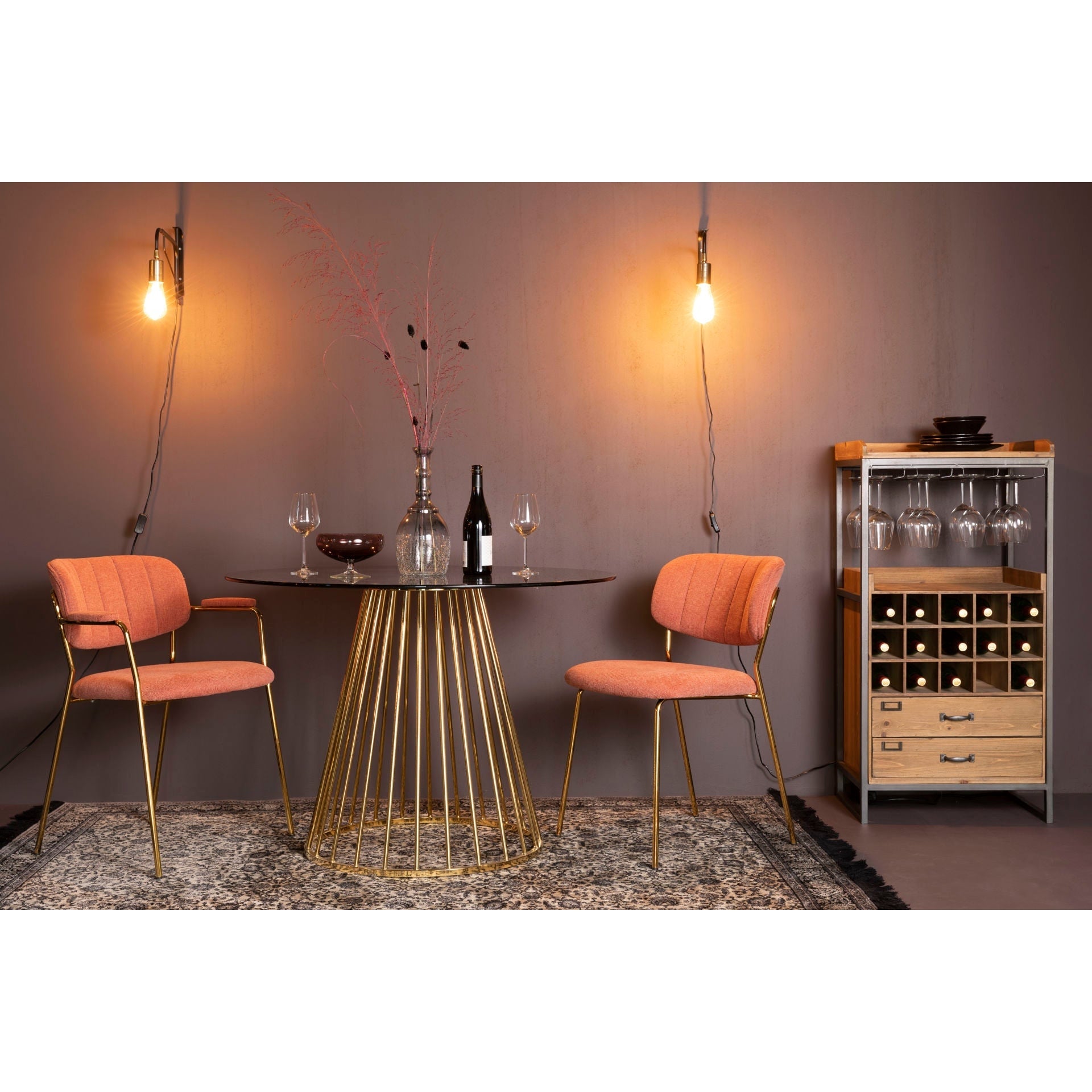 Nancy's Westwood Lakes Drankenkast - Opbergkast - Wandkast - Bruin - Dennenhout / Staal - ± 55 x 40 x 110 cm