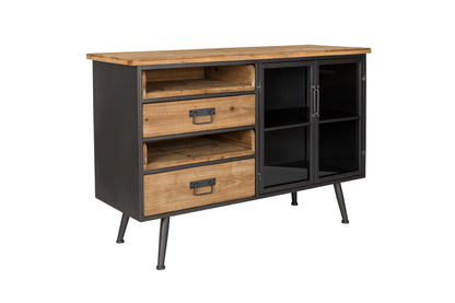 Nancy's Waipio Dressoir - Industrieel - Bruin- Mdf, IJzer, Glas - 40 cm x 113 cm x 75 cm