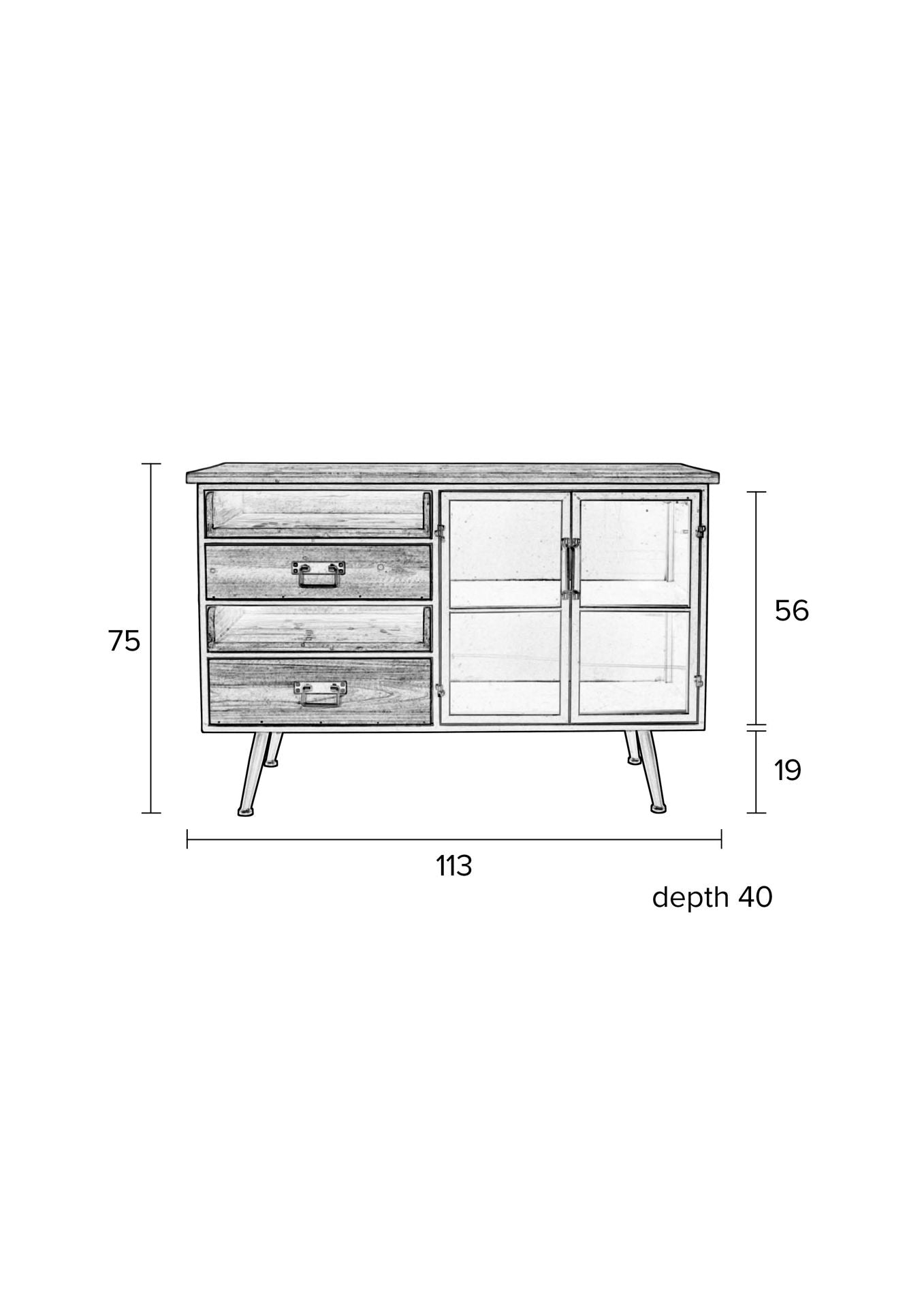 Buffet Waipio de Nancy - Industriel - Marron - Mdf, Fer, Verre - 40 cm x 113 cm x 75 cm