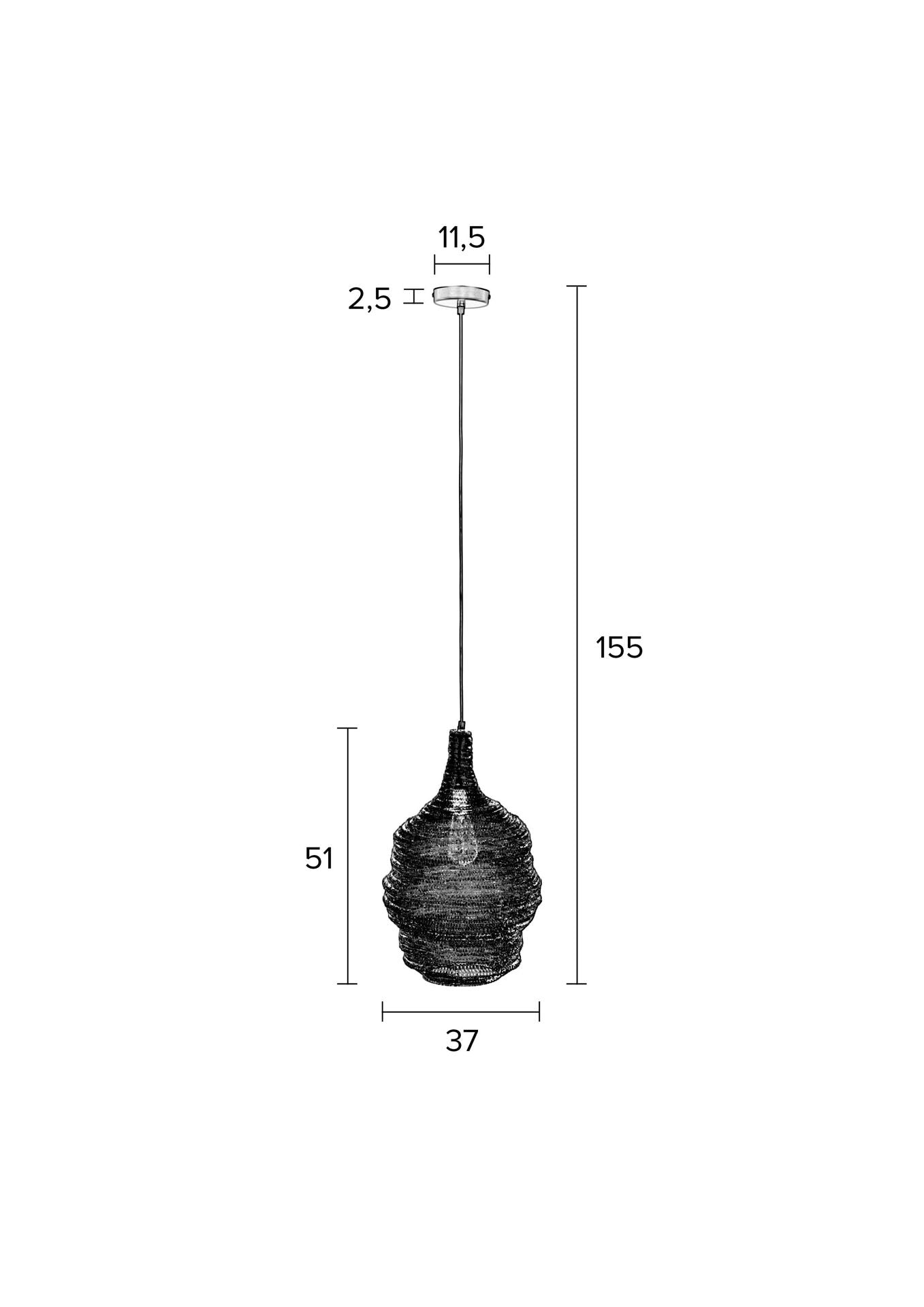 Nancy's Destrehan Hanglamp - Modern - Messing, Zwart - IJzer, Pvc - 37 cm x 37 cm x 155 cm