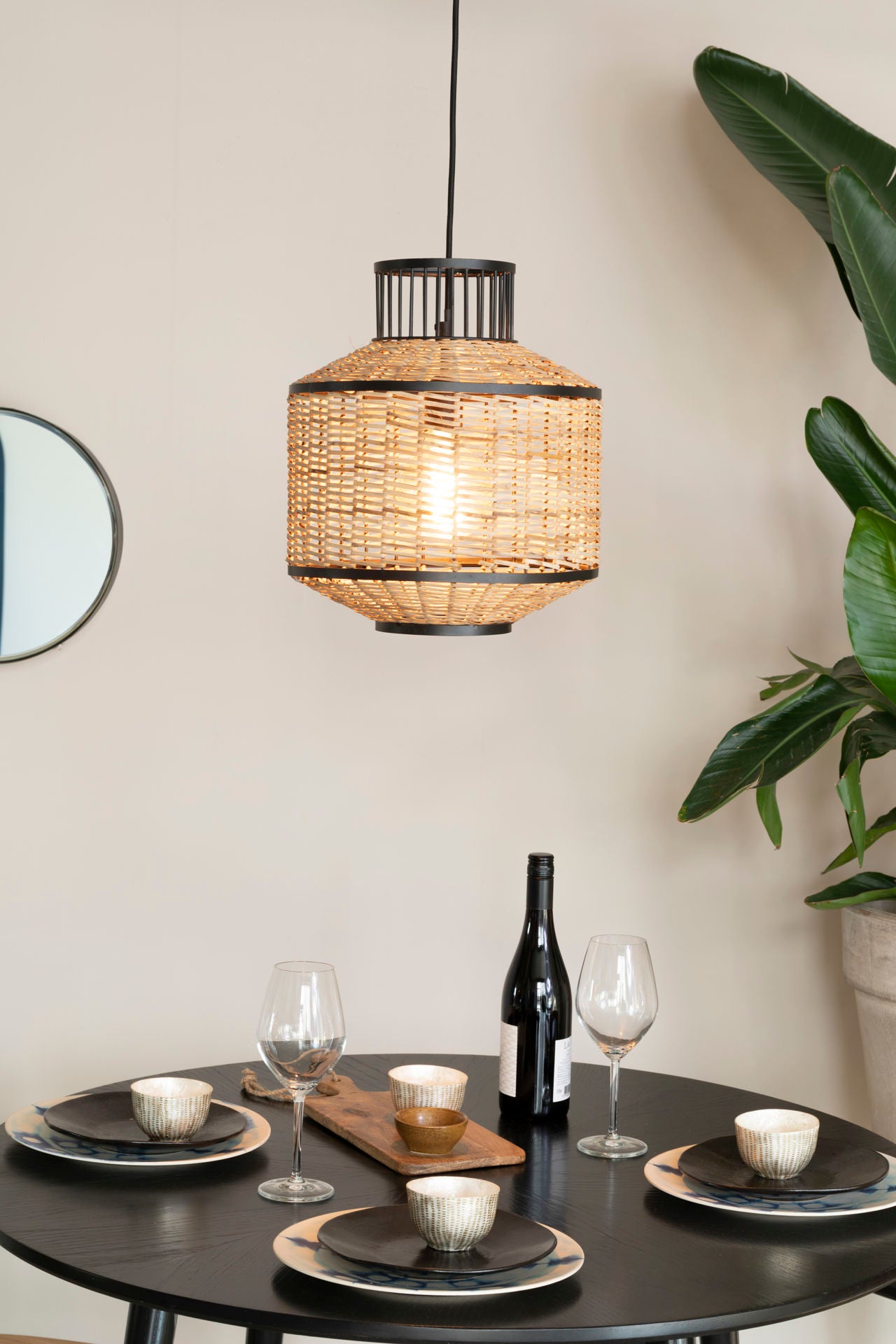 Nancy's Collegedale Hanging Lamp - Modern - Black, Natural, Brown - Steel, Wicker, PVC - 30 cm x 30 cm x 145 cm