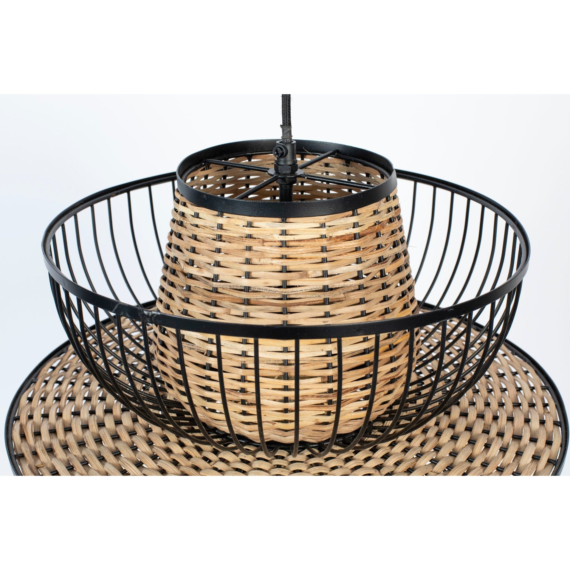 Nancy's Viera West Hanglamp - Plafondlamp - Modern - Zwart / Bruin - Staal / Riet
