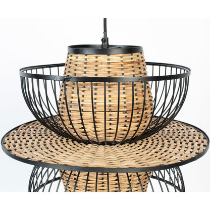 Nancy's Viera West Hanglamp - Plafondlamp - Modern - Zwart / Bruin - Staal / Riet