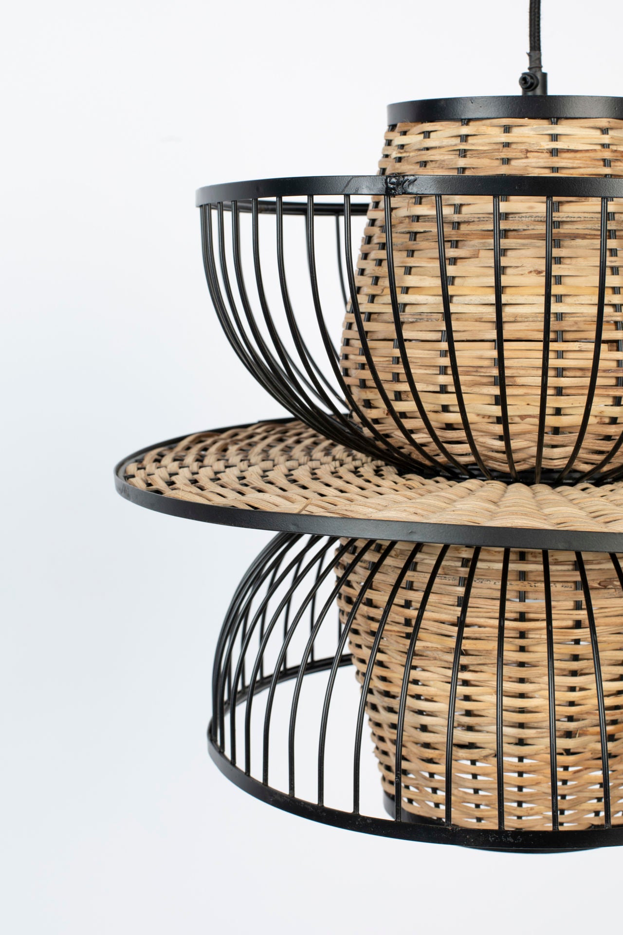 Nancy's Viera West Hanglamp - Plafondlamp - Modern - Zwart / Bruin - Staal / Riet