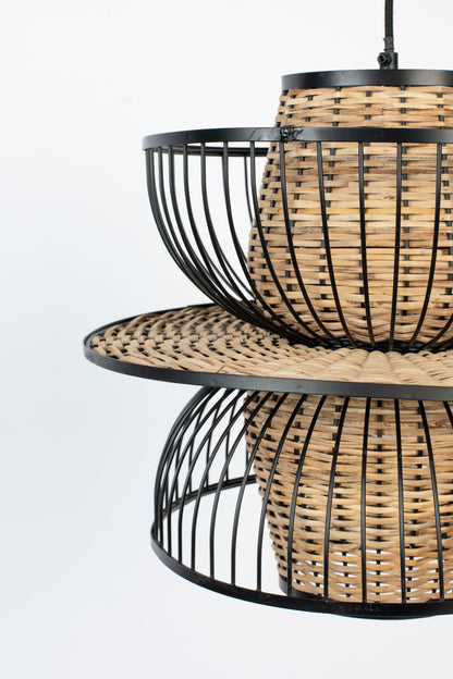 Nancy's Viera West Hanglamp - Plafondlamp - Modern - Zwart / Bruin - Staal / Riet