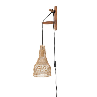 Nancy's Pleasant View Wall Lamp - Modern - Brown, Natural, Black - Iron, Mango Wood, Polyester - 18 cm x 17 cm x 47 cm