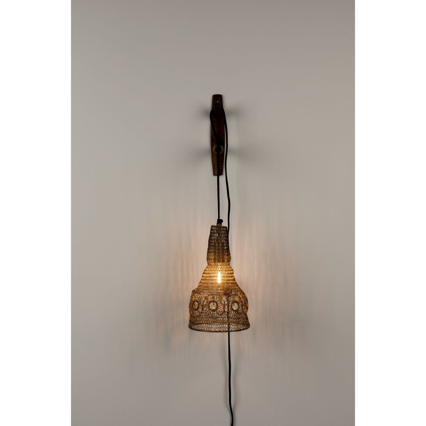 Nancy's Pleasant View Wall Lamp - Modern - Brown, Natural, Black - Iron, Mango Wood, Polyester - 18 cm x 17 cm x 47 cm