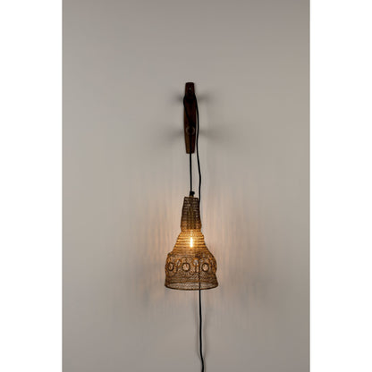 Nancy's Pleasant View Wall Lamp - Modern - Brown, Natural, Black - Iron, Mango Wood, Polyester - 18 cm x 17 cm x 47 cm